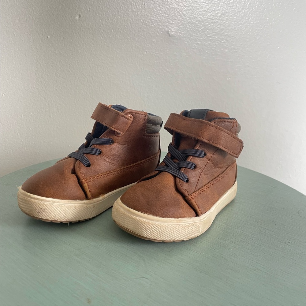 Wonder Nation Boys Shoes High Top Sneakers Lace Up Brown Padded Sole